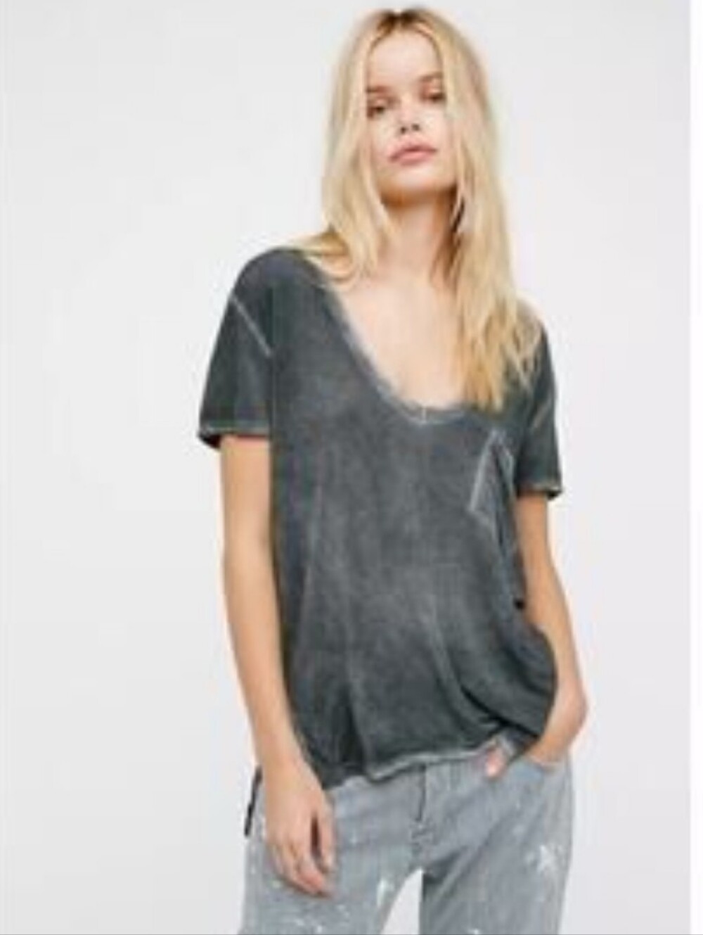Free People Gray Tissue Tee ,Sz.M
